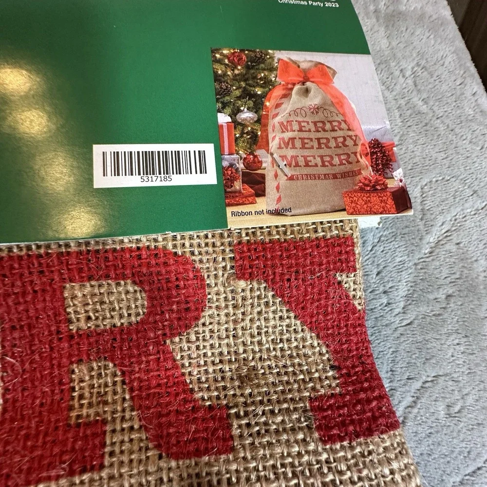 Christmas  Burlap Gift Bags XL Drawstrings 4 Pcs 3 Designs Reusable Santa Deer